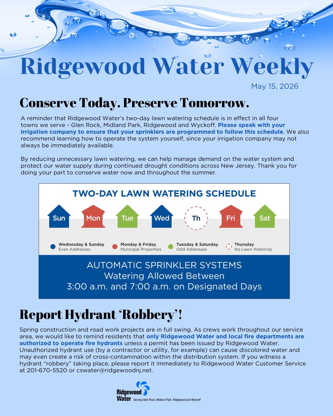 Ridgewood Water Weekly 2026.5.15