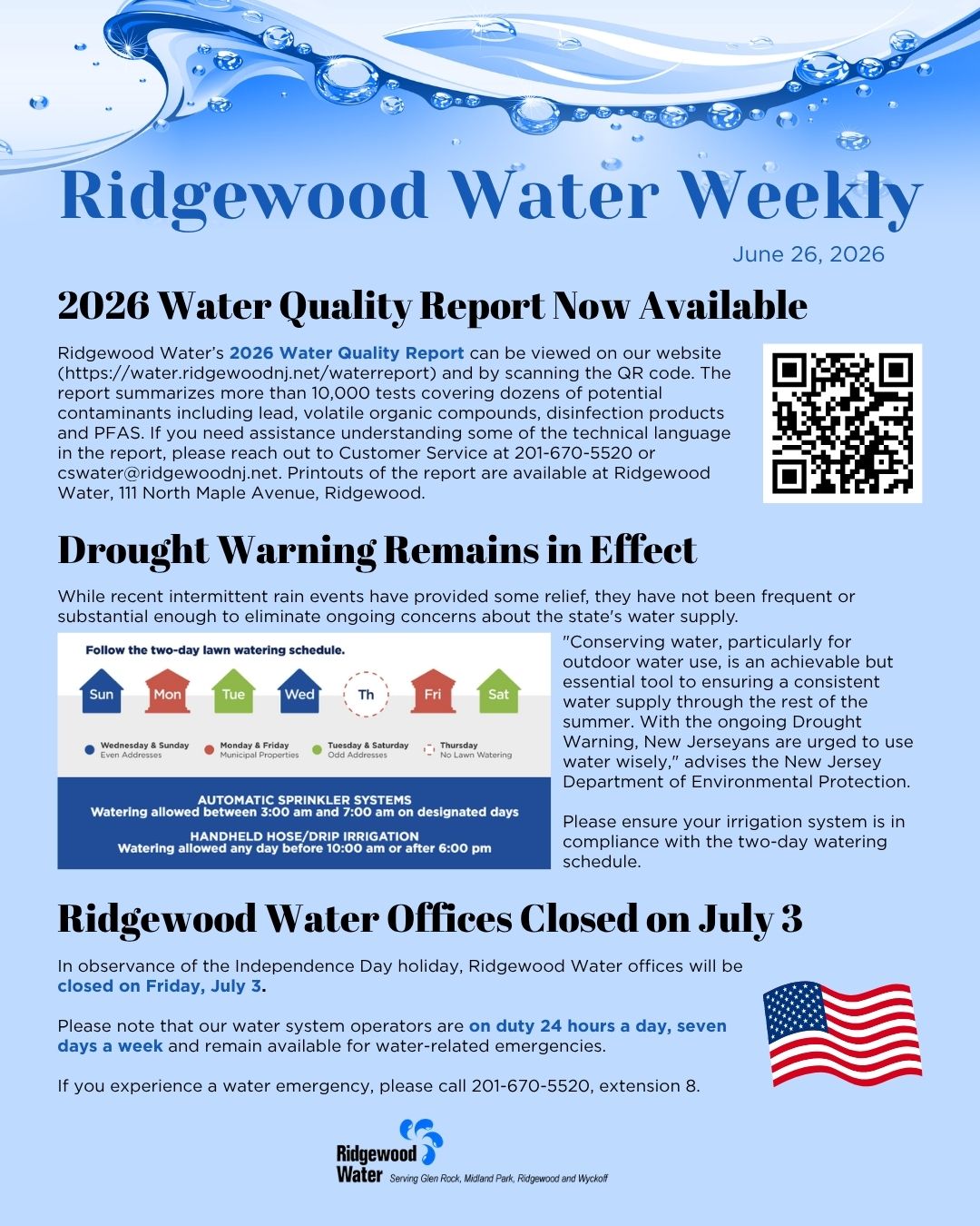 Ridgewood Water Weekly 2026.6.26