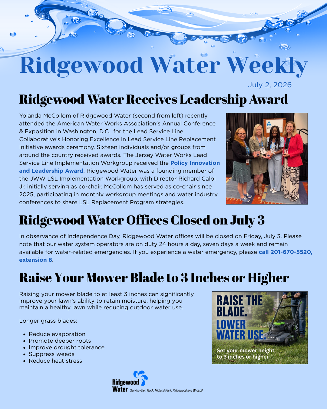 Ridgewood Water Weekly 2026.7.2
