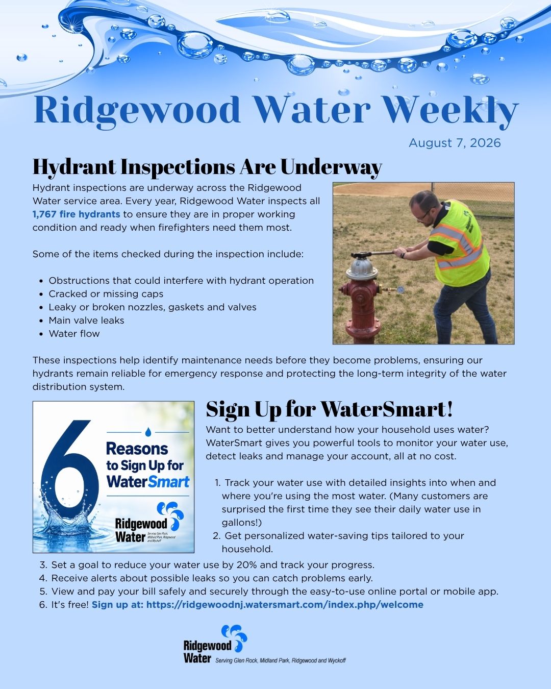 Ridgewood Water Weekly 2026.8.7