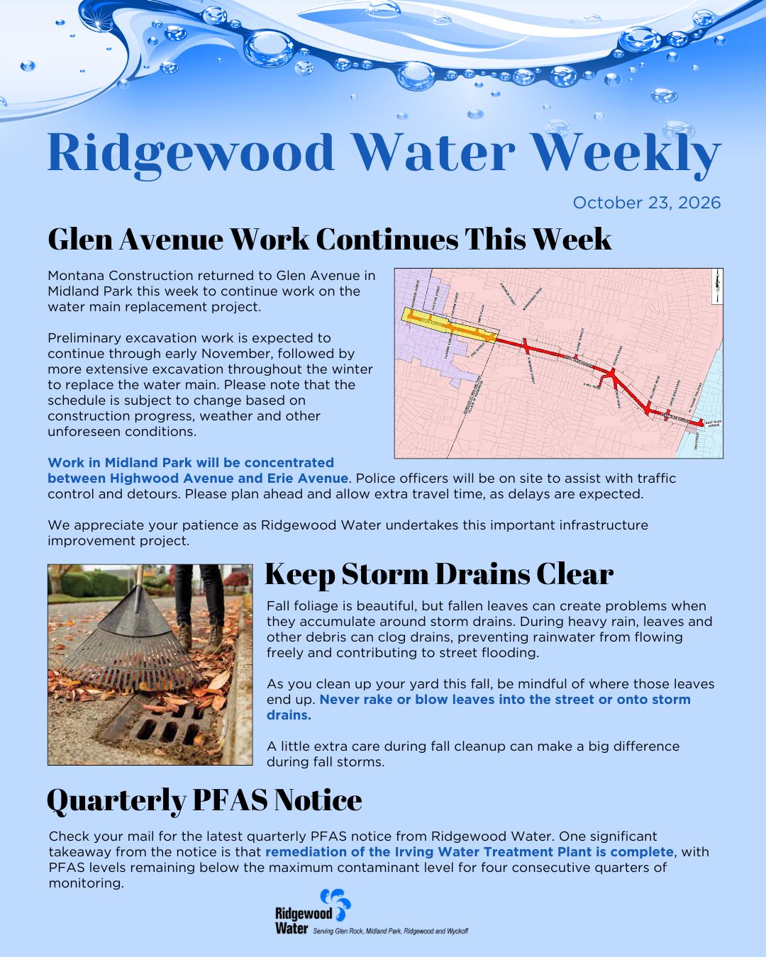 Ridgewood Water Weekly 2026.10.23